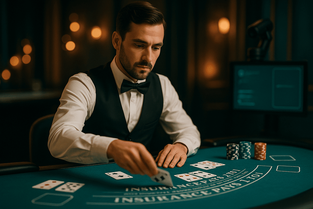 Live dealer blackjack at Decode Casino with professional croupier and HD streaming studio.